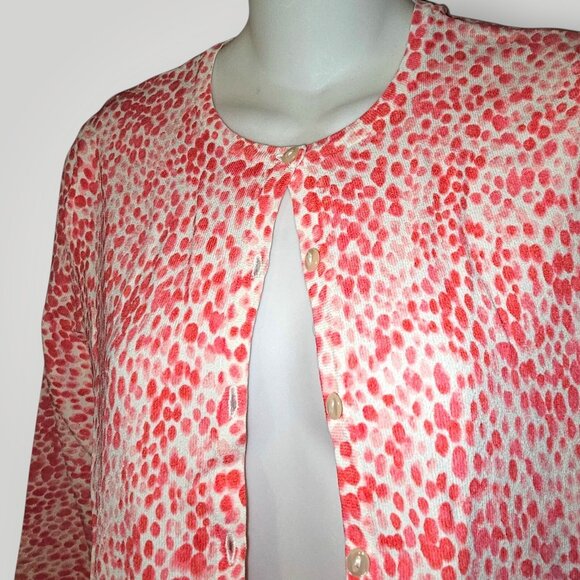 TALBOTS Woman's Petite S White Pink Animal Print BUTTON CARDIGAN SWEATER - Picture 5 of 9